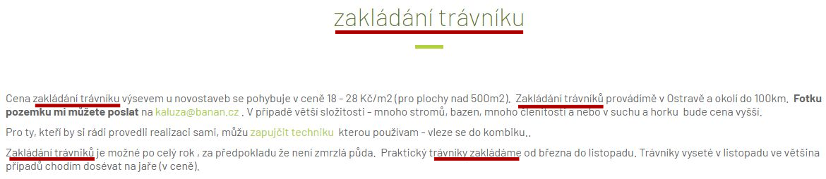 Výskyt klíčových slov na stránce Výskyt klíčových slov na stránce